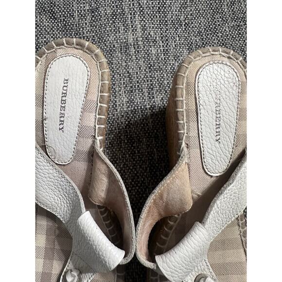 Burberry Women's Cream Leather Burberry Print Thong Espadrilles Wedge Sandal 40 - Picture 3 of 7
